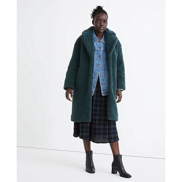NWT Madewell Coat Womens SMALL Teddy Green (Re)sourced Sherpa Long - Picture 1 of 7